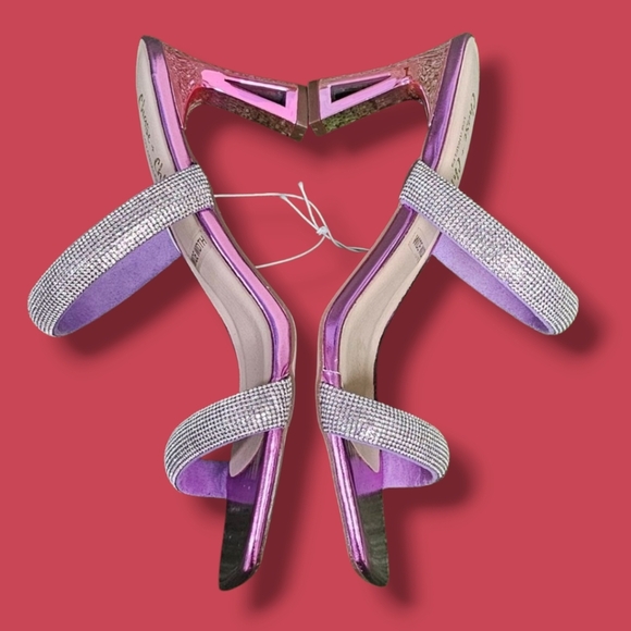 CHASE & CHLOE | ARABELLA EMBELLISHED DOUBLE STRAP METALLIC HEELS - NWOT! - Picture 3 of 16